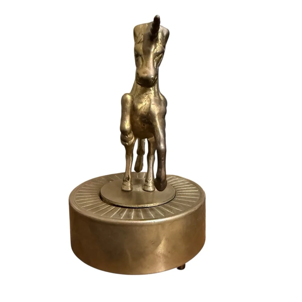 Vintage‎ 1982 Aldon Solid Brass Unicorn Music Box Made in Taiwan